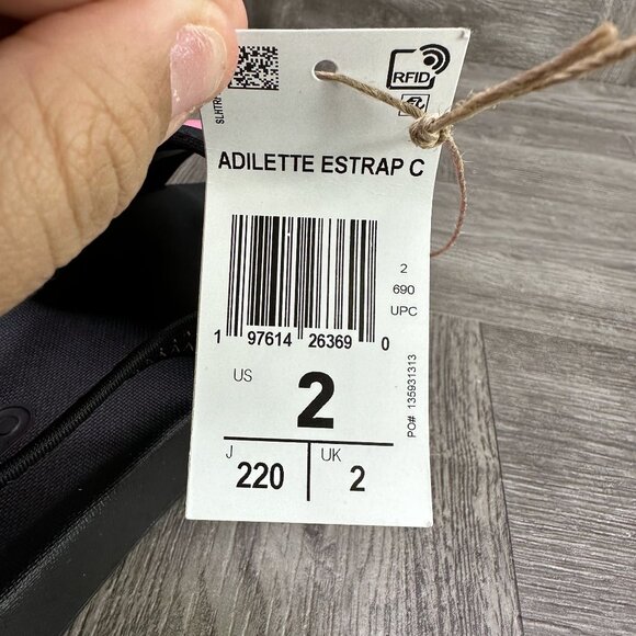 Adidas Adilette Estrap Kids size 2 Black Pink Slingback Sandals - Picture 8 of 8